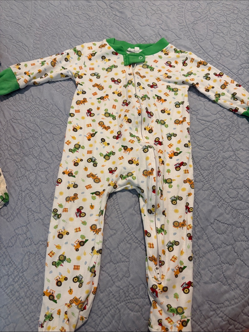 Magnolia Baby Green-Trim Tractor Print Baby One-Piece
